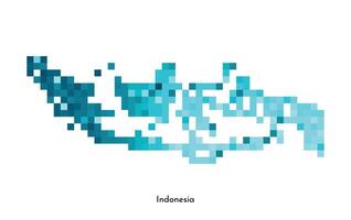 Vector isolated geometric illustration with simple icy blue shape of Indonesia map. Pixel art style for NFT template. Dotted logo with gradient texture for design on white background