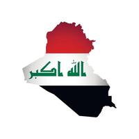 Vector illustration with national flag and map simplified shape of Republic of Iraq. Volume shadow on the map.