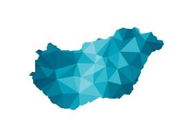 Vector isolated illustration icon with simplified blue silhouette of Hungary map. Polygonal geometric style, triangular shapes. White background.