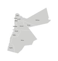 Vector isolated illustration of simplified administrative map of Jordan. Borders and names of the governorates, regions. Grey silhouettes. White outline