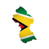 Vector Illustration with Guyanese national flag with simplified shape of Guyana map. Volume shadow on the map