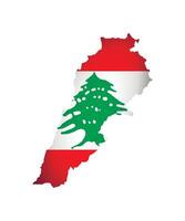 Vector illustration with national flag and map, simplified shape of Lebanon, Lebanese Republic. Volume shadow on the map.