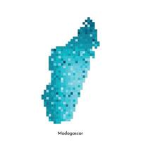 Vector isolated geometric illustration with simple icy blue shape of Madagascar map. Pixel art style for NFT template. Dotted logo with gradient texture for design on white background