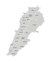 Vector isolated illustration of simplified administrative map of Lebanon. Borders and names of the districts. Grey silhouettes. White outline.