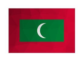 Vector isolated illustration. National maldivian flag with green and red backgrounds, white crescent. Official symbol of Maldives. Creative design in low poly style with triangular shapes