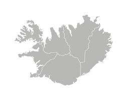 Vector isolated illustration of simplified administrative map of Iceland. Borders of the provinces, regions. Grey silhouettes. White outline