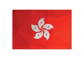 Vector illustration. Official symbol of Hong Kong. National flag with five-petal flower on red background. Creative design in low poly style with triangular shapes.