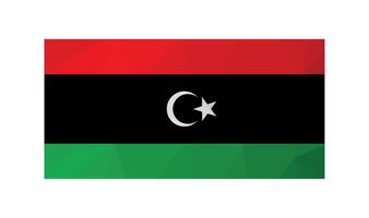 Vector illustration. Official ensign of Libya. National flag with red, black, green stripes and crescent, star. Creative design in low poly style with triangular shapes. Gradient effect