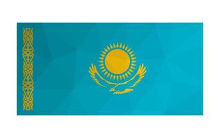 Vector isolated illustration. National Kazakh flag with yellow sun, eagle and blue background. Official symbol of Kazakhstan. Creative design in low poly style with triangular shapes. Gradient effect.