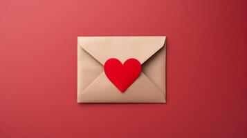 AI generated Craft envelope with red heart. Romantic love letter photo