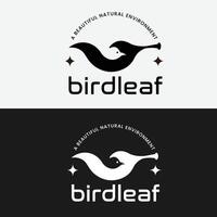 Bird and leaf icon in negative space vector illustration