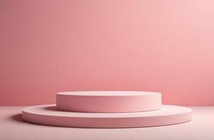 AI generated a platform for the demonstration of cosmetics and perfumes, a stage template for advertising, an empty round pink podium, an empty seat, pastel colors photo