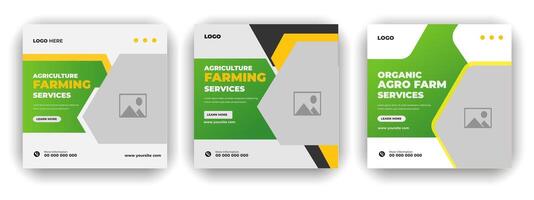 Agriculture farming service cover and  social media post lawn gardening colorful bundle template vector