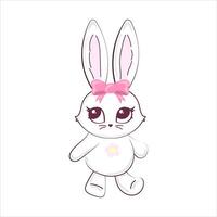 Cute bunny rabbit outline sketch vector illustration. Minimal bunny vector