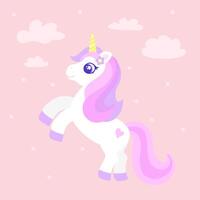 Hand drawn vector with one cute unicorn, stars and hearts. Print for t-shirt or stickers