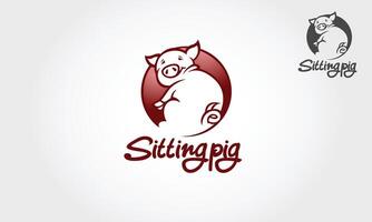 Sitting Pig Vector Logo Template. Piggy Logo Cartoon Character.  Vector logo illustration.