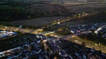 Aerial Footage of Illuminated Hitchin Town of England UK During Night video