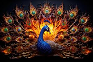 AI generated Intricate Peacock bird art. Generate Ai photo