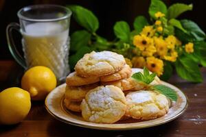 AI generated Crumbly Lemon cheese cookies. Generate Ai photo