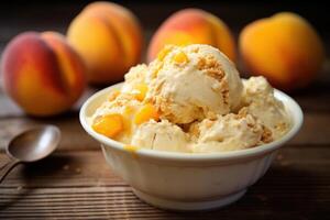 AI generated Peach cobbler ice cream. Generate Ai photo