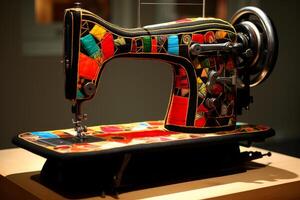 ai generado creativo mujer trabajo de coser máquina. generar ai foto
