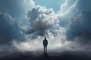 ai generado sofocante hombre depresión nube. generar ai foto