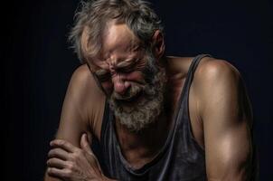 AI generated Vulnerable Man suffering pain. Generate Ai photo