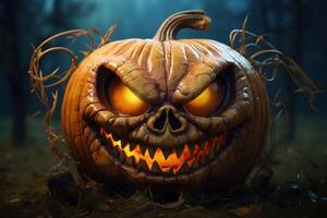 AI generated Eerie Halloween spooky pumpkin scary. Generate Ai photo