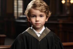 AI generated Responsible Judge child boy courthouse. Generate AI photo