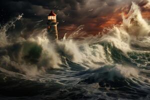 AI generated Ominous Sea storm lighthouse. Generate Ai photo