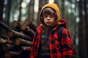 AI generated Fearless Lumberjack child forest. Generate Ai photo