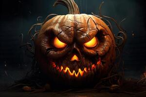 AI generated Halloween spooky pumpkin scary. Generate Ai photo