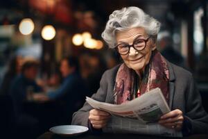 AI generated Experienced Journalist old woman. Generate Ai photo