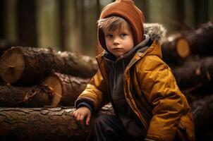 ai generado amaderado leñador niño bosque. generar ai foto