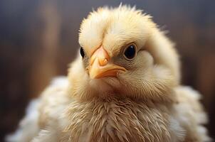 ai generado amarillo pequeño pollo de cerca. generar ai foto