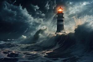 AI generated Turbulent Sea storm lighthouse. Generate Ai photo