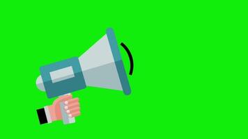 animation of loudspeaker with hand in greenscreen perfect for template video