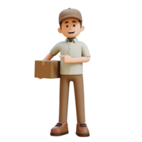 3D Delivery Man Character Pointing to the Right Pose with Parcel Box png
