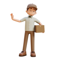 3D Delivery Man Character in Stop Refusal Pose with Parcel Box png