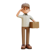 3d livraison homme personnage saluer pose avec parcelle boîte png