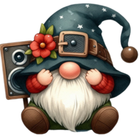 AI generated gnome with a flower in his hat and a speaker png