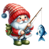 ai généré Noël gnome pêche clipart png