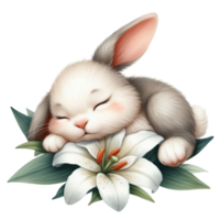 AI generated Cute rabbit sleeping on a flower png