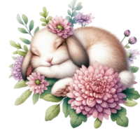 AI generated Cute rabbit sleeping on a flower png