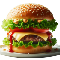 AI generated a hamburger with cheese and lettuce on a plate png