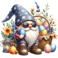 AI generated easter gnome with basket and eggs png