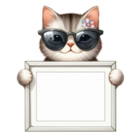 AI generated a cartoon cat holding a blank frame png