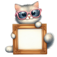 AI generated a cartoon cat holding a blank frame png