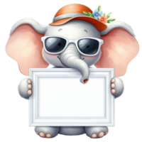 AI generated cute elephant holding a blank frame png