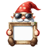 AI generated gnome with sunglasses holding a frame png